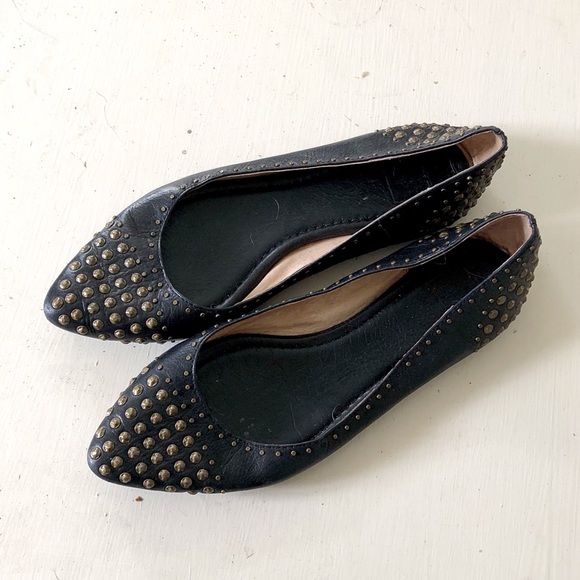 Black Frye Studded Pointy Toe Ballet Flats - Picture 2 of 4